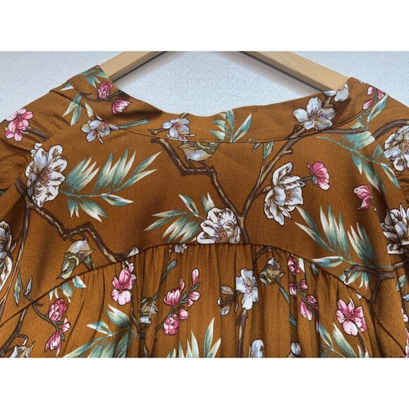 Bluivy Women's Tie Hem Cardigan Kimono Top Lightweight Size M/L Brown Floral - Picture 11 of 12